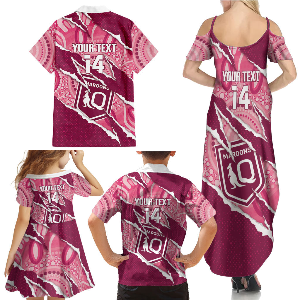 QLD Maroons Rugby Custom Family Matching Summer Maxi Dress and Hawaiian Shirt Go Cane Toads Sporty Aboriginal Art