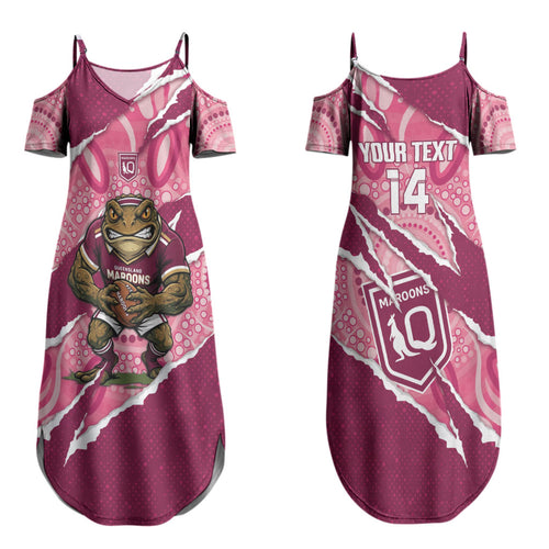 QLD Maroons Rugby Custom Family Matching Summer Maxi Dress and Hawaiian Shirt Go Cane Toads Sporty Aboriginal Art