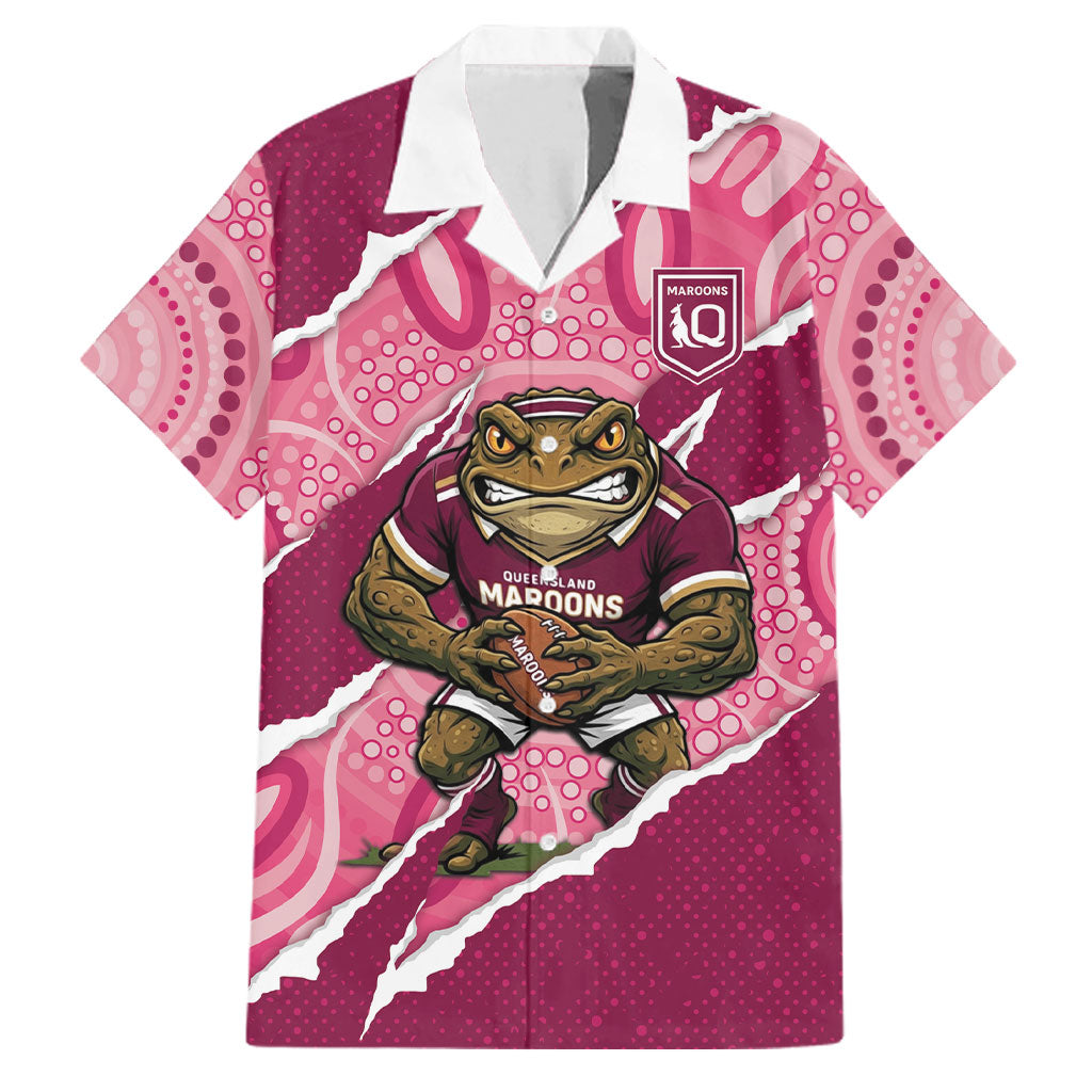 QLD Maroons Rugby Custom Family Matching Summer Maxi Dress and Hawaiian Shirt Go Cane Toads Sporty Aboriginal Art