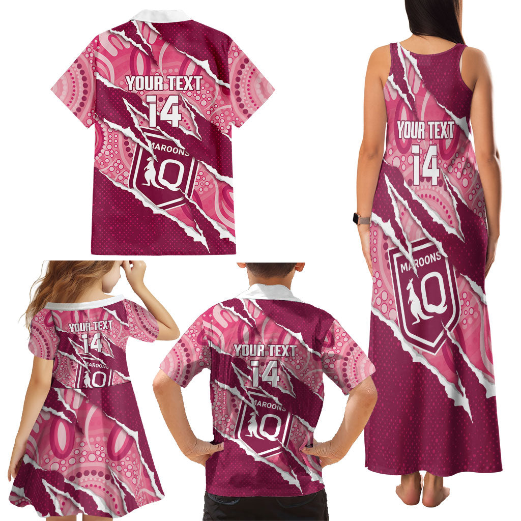 QLD Maroons Rugby Custom Family Matching Tank Maxi Dress and Hawaiian Shirt Go Cane Toads Sporty Aboriginal Art