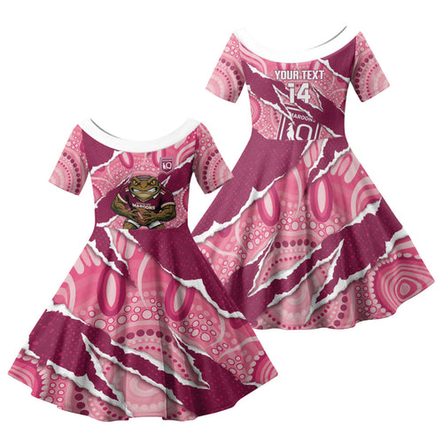 QLD Maroons Rugby Custom Family Matching Tank Maxi Dress and Hawaiian Shirt Go Cane Toads Sporty Aboriginal Art