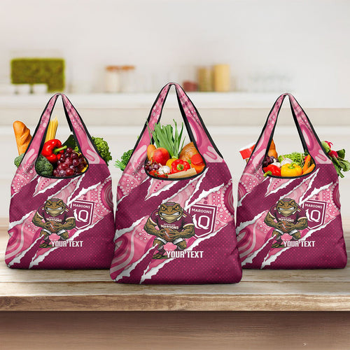 QLD Maroons Rugby Custom Grocery Bag Go Cane Toads Sporty Aboriginal Art