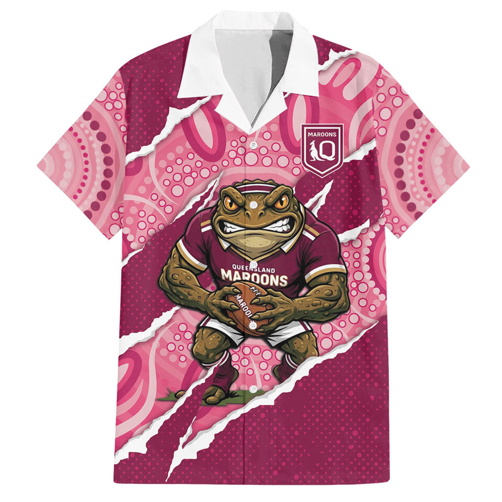 QLD Maroons Rugby Custom Hawaiian Shirt Go Cane Toads Sporty Aboriginal Art
