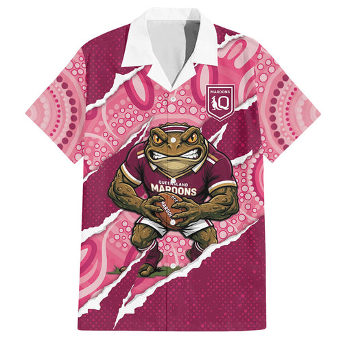 QLD Maroons Rugby Custom Hawaiian Shirt Go Cane Toads Sporty Aboriginal Art