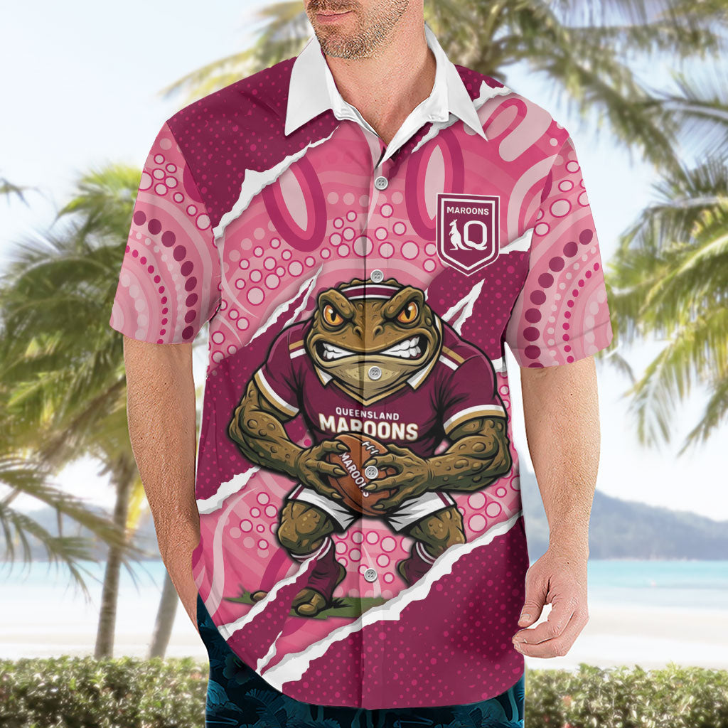 QLD Maroons Rugby Custom Hawaiian Shirt Go Cane Toads Sporty Aboriginal Art