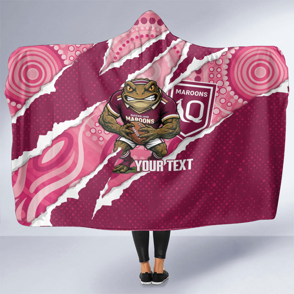 QLD Maroons Rugby Custom Hooded Blanket Go Cane Toads Sporty Aboriginal Art