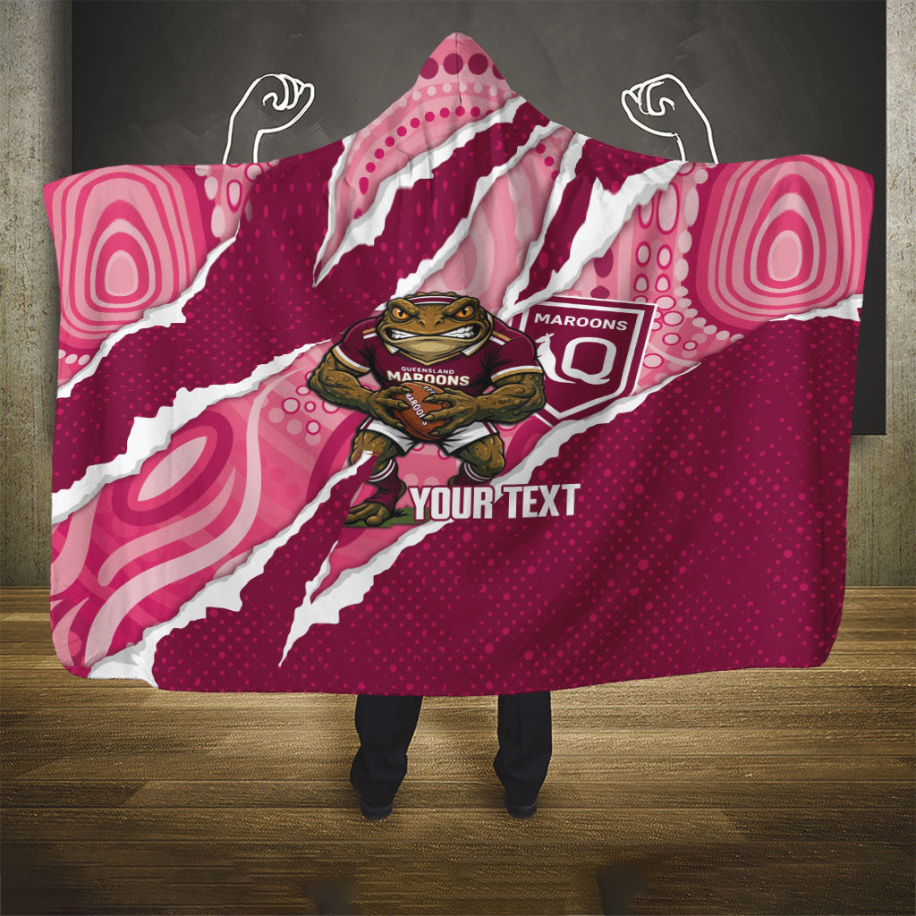 QLD Maroons Rugby Custom Hooded Blanket Go Cane Toads Sporty Aboriginal Art