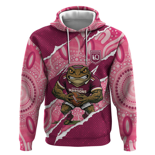 QLD Maroons Rugby Custom Hoodie Go Cane Toads Sporty Aboriginal Art
