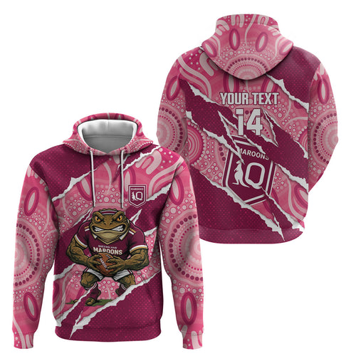 QLD Maroons Rugby Custom Hoodie Go Cane Toads Sporty Aboriginal Art