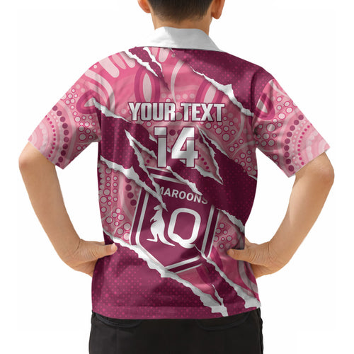QLD Maroons Rugby Custom Kid Hawaiian Shirt Go Cane Toads Sporty Aboriginal Art LT14