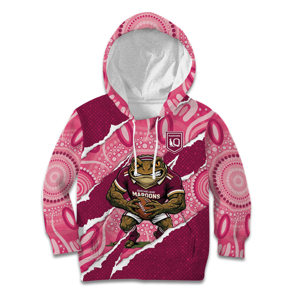 QLD Maroons Rugby Custom Kid Hoodie Go Cane Toads Sporty Aboriginal Art