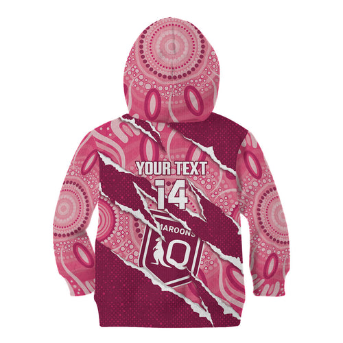 QLD Maroons Rugby Custom Kid Hoodie Go Cane Toads Sporty Aboriginal Art