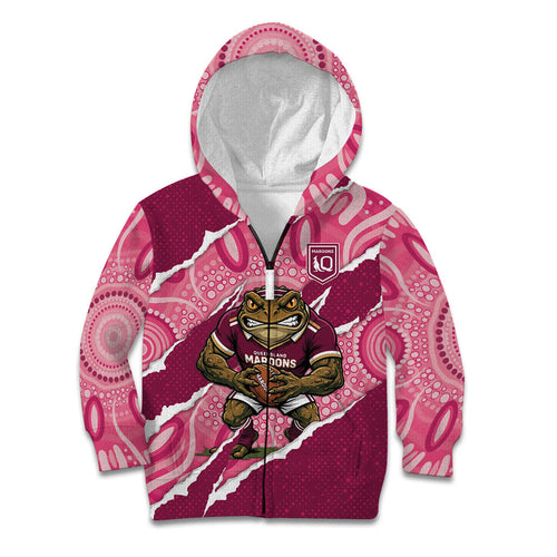 QLD Maroons Rugby Custom Kid Hoodie Go Cane Toads Sporty Aboriginal Art