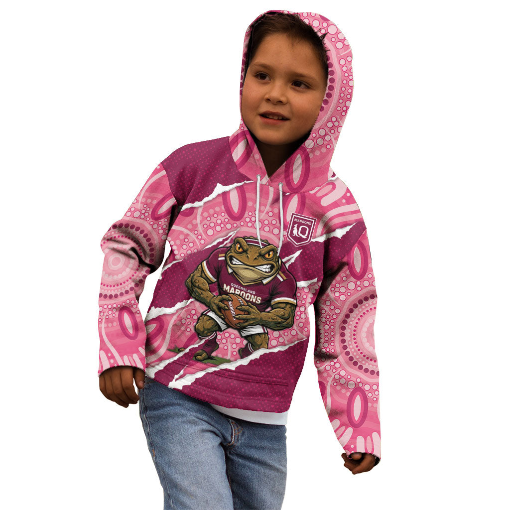QLD Maroons Rugby Custom Kid Hoodie Go Cane Toads Sporty Aboriginal Art