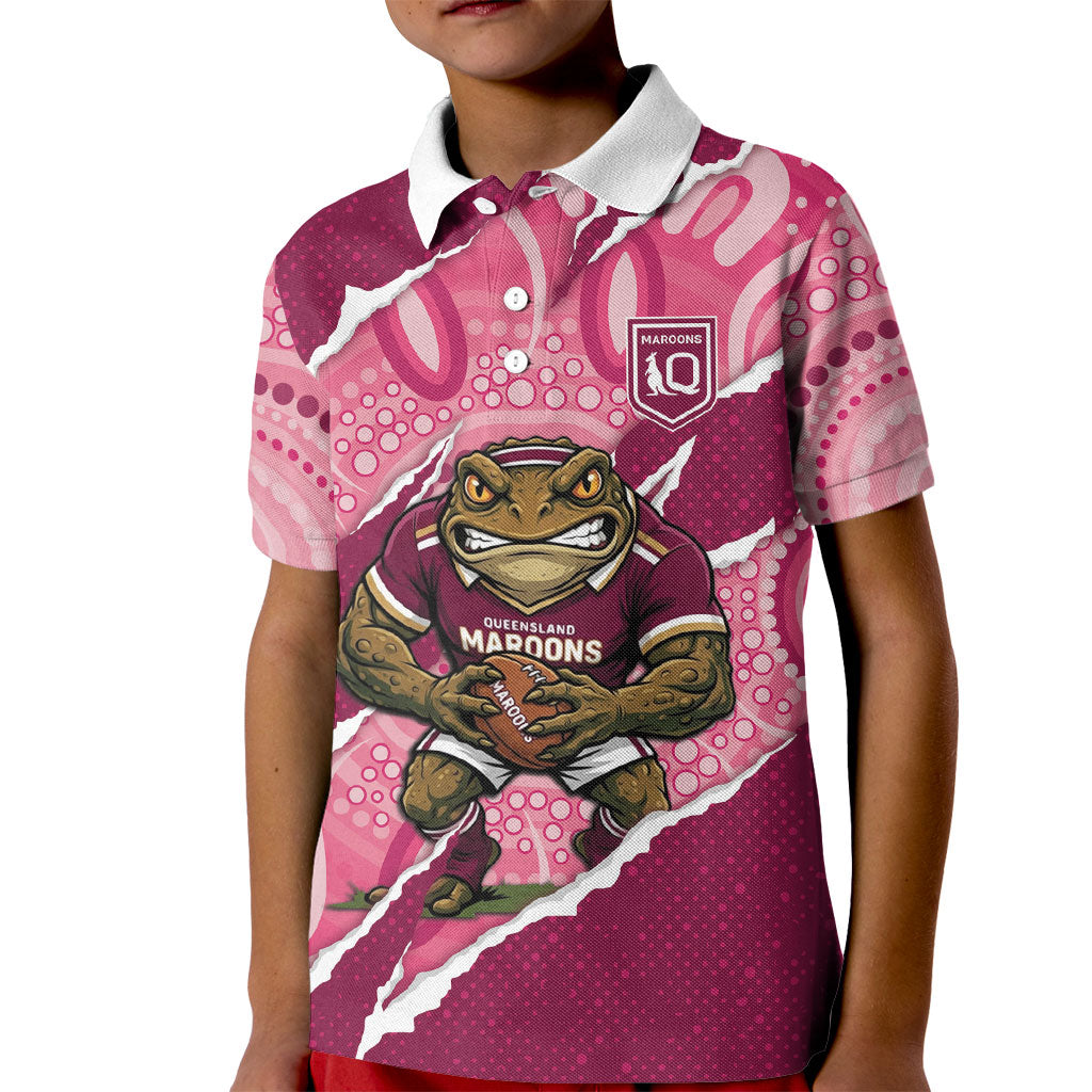 QLD Maroons Rugby Custom Kid Polo Shirt Go Cane Toads Sporty Aboriginal Art