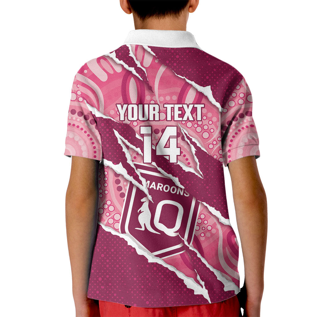 QLD Maroons Rugby Custom Kid Polo Shirt Go Cane Toads Sporty Aboriginal Art