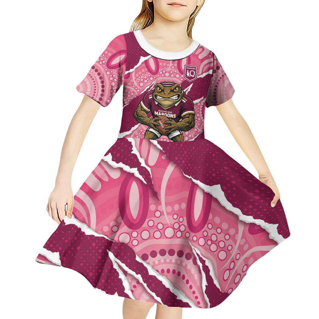 QLD Maroons Rugby Custom Kid Short Sleeve Dress Go Cane Toads Sporty Aboriginal Art