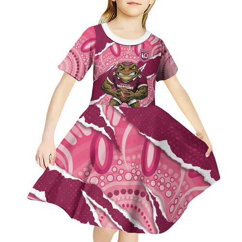 QLD Maroons Rugby Custom Kid Short Sleeve Dress Go Cane Toads Sporty Aboriginal Art
