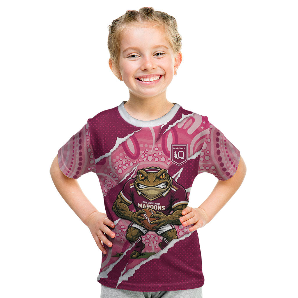 QLD Maroons Rugby Custom Kid T Shirt Go Cane Toads Sporty Aboriginal Art