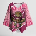 QLD Maroons Rugby Custom Kimono Sleeve Blouse Go Cane Toads Sporty Aboriginal Art