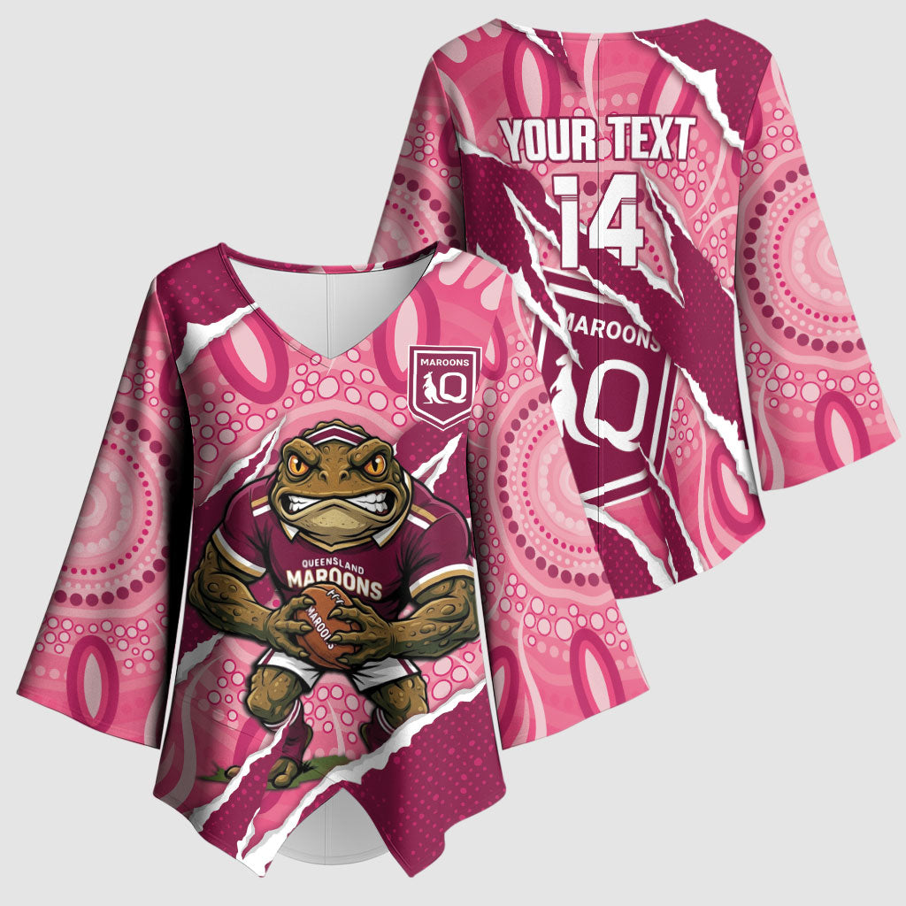 QLD Maroons Rugby Custom Kimono Sleeve Blouse Go Cane Toads Sporty Aboriginal Art