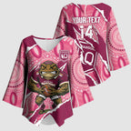 QLD Maroons Rugby Custom Kimono Sleeve Blouse Go Cane Toads Sporty Aboriginal Art