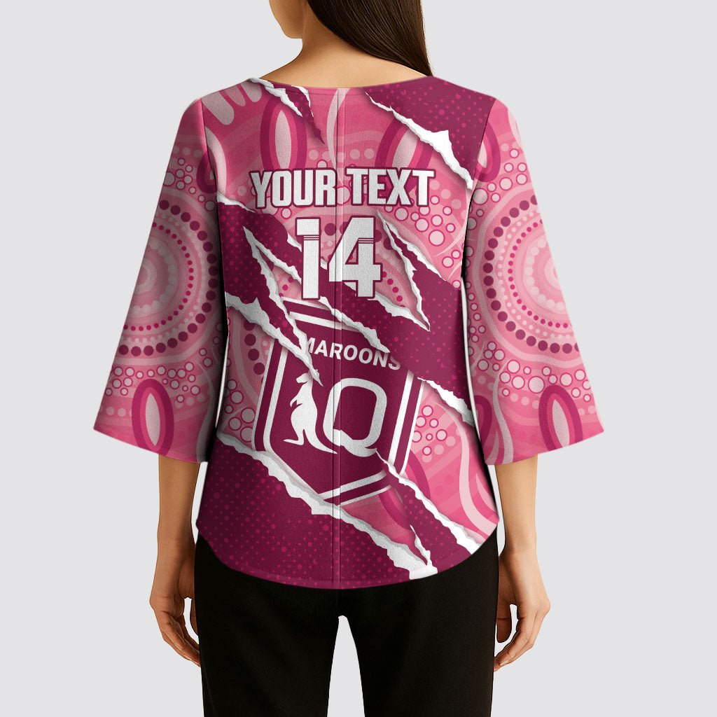QLD Maroons Rugby Custom Kimono Sleeve Blouse Go Cane Toads Sporty Aboriginal Art