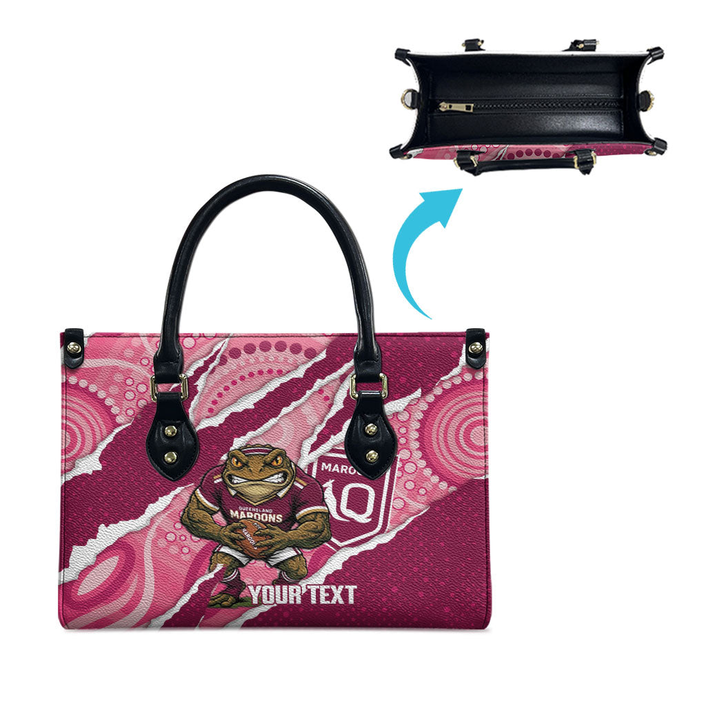 QLD Maroons Rugby Custom Leather Bag Go Cane Toads Sporty Aboriginal Art