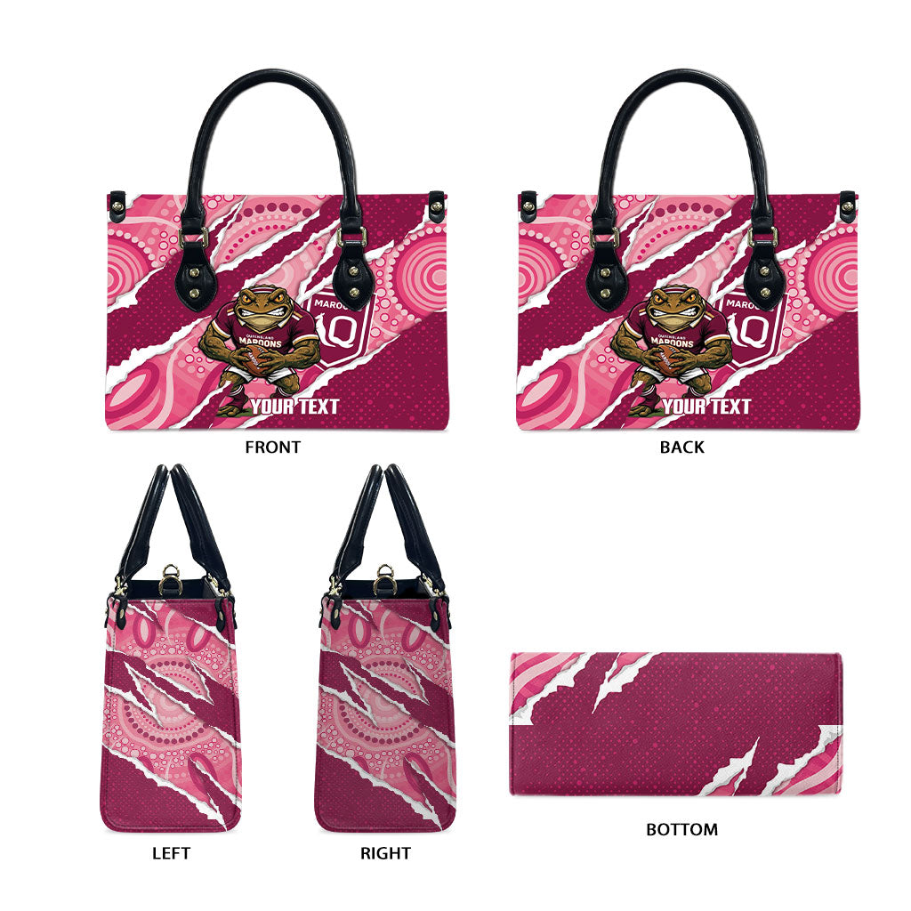 QLD Maroons Rugby Custom Leather Bag Go Cane Toads Sporty Aboriginal Art