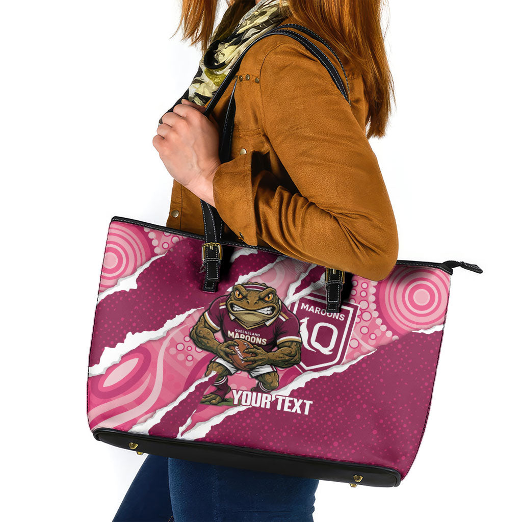 QLD Maroons Rugby Custom Leather Tote Bag Go Cane Toads Sporty Aboriginal Art