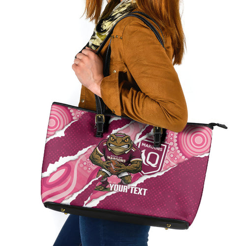 QLD Maroons Rugby Custom Leather Tote Bag Go Cane Toads Sporty Aboriginal Art