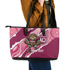 QLD Maroons Rugby Custom Leather Tote Bag Go Cane Toads Sporty Aboriginal Art