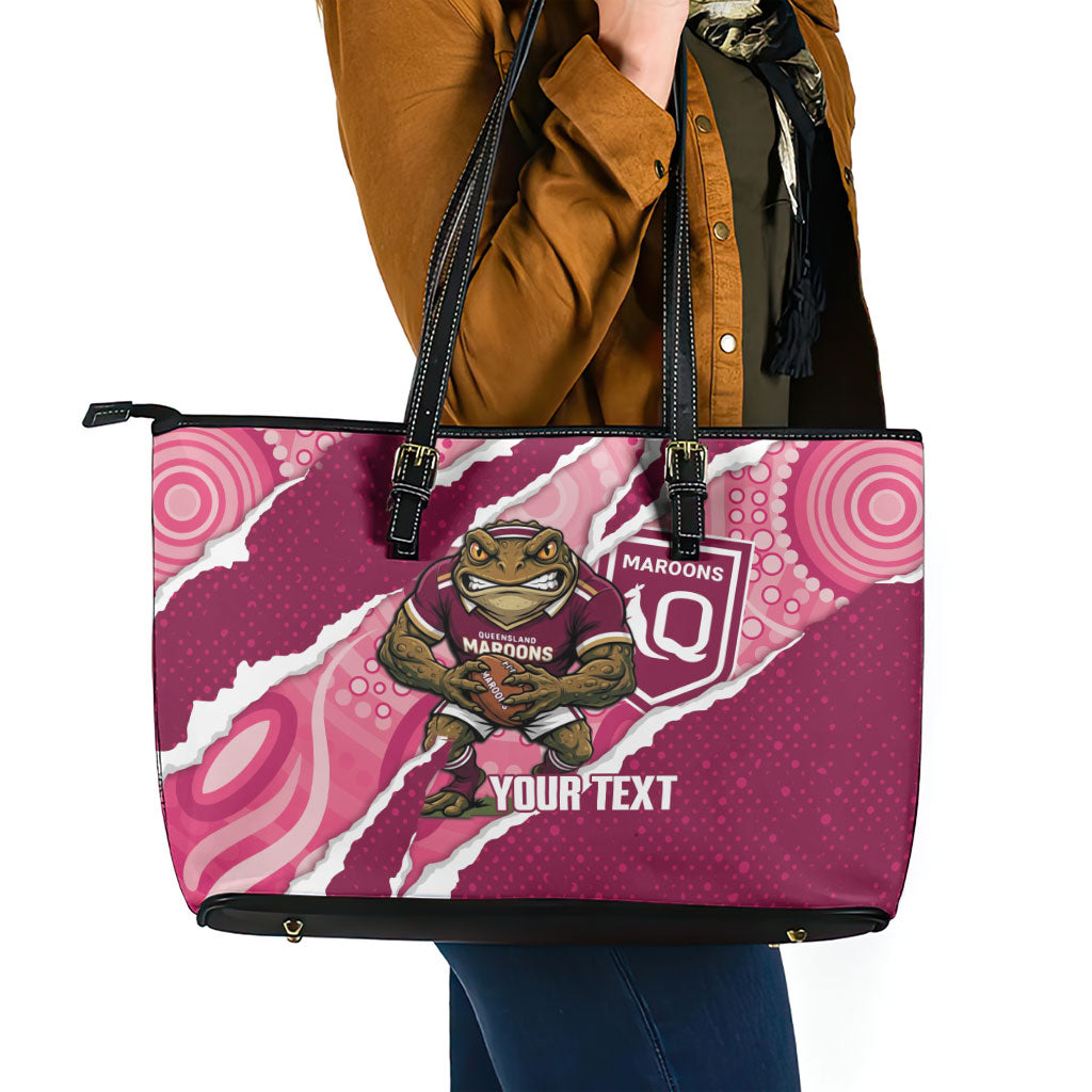 QLD Maroons Rugby Custom Leather Tote Bag Go Cane Toads Sporty Aboriginal Art