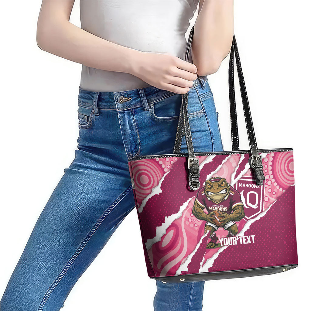 QLD Maroons Rugby Custom Leather Tote Bag Go Cane Toads Sporty Aboriginal Art