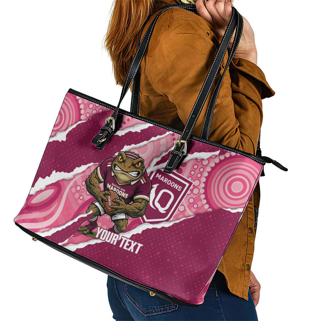 QLD Maroons Rugby Custom Leather Tote Bag Go Cane Toads Sporty Aboriginal Art