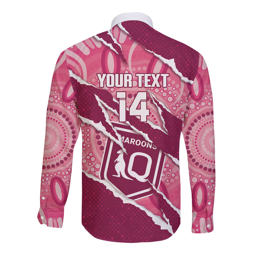 QLD Maroons Rugby Custom Long Sleeve Button Shirt Go Cane Toads Sporty Aboriginal Art