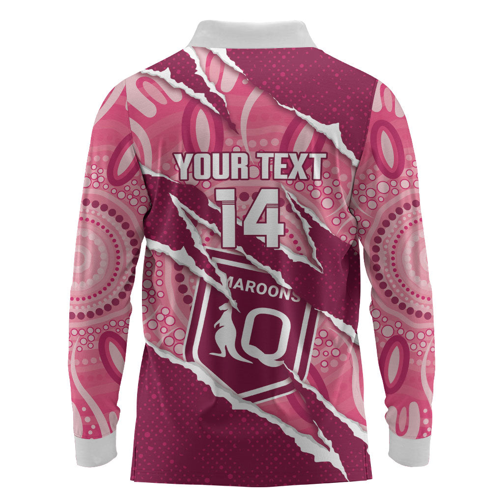 QLD Maroons Rugby Custom Long Sleeve Polo Shirt Go Cane Toads Sporty Aboriginal Art