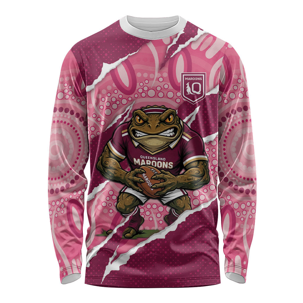 QLD Maroons Rugby Custom Long Sleeve Shirt Go Cane Toads Sporty Aboriginal Art