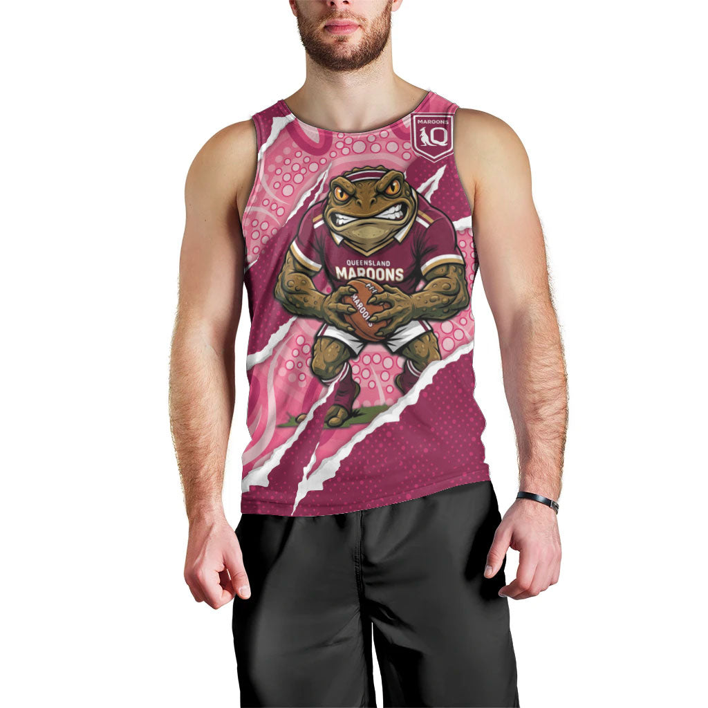 QLD Maroons Rugby Custom Men Tank Top Go Cane Toads Sporty Aboriginal Art