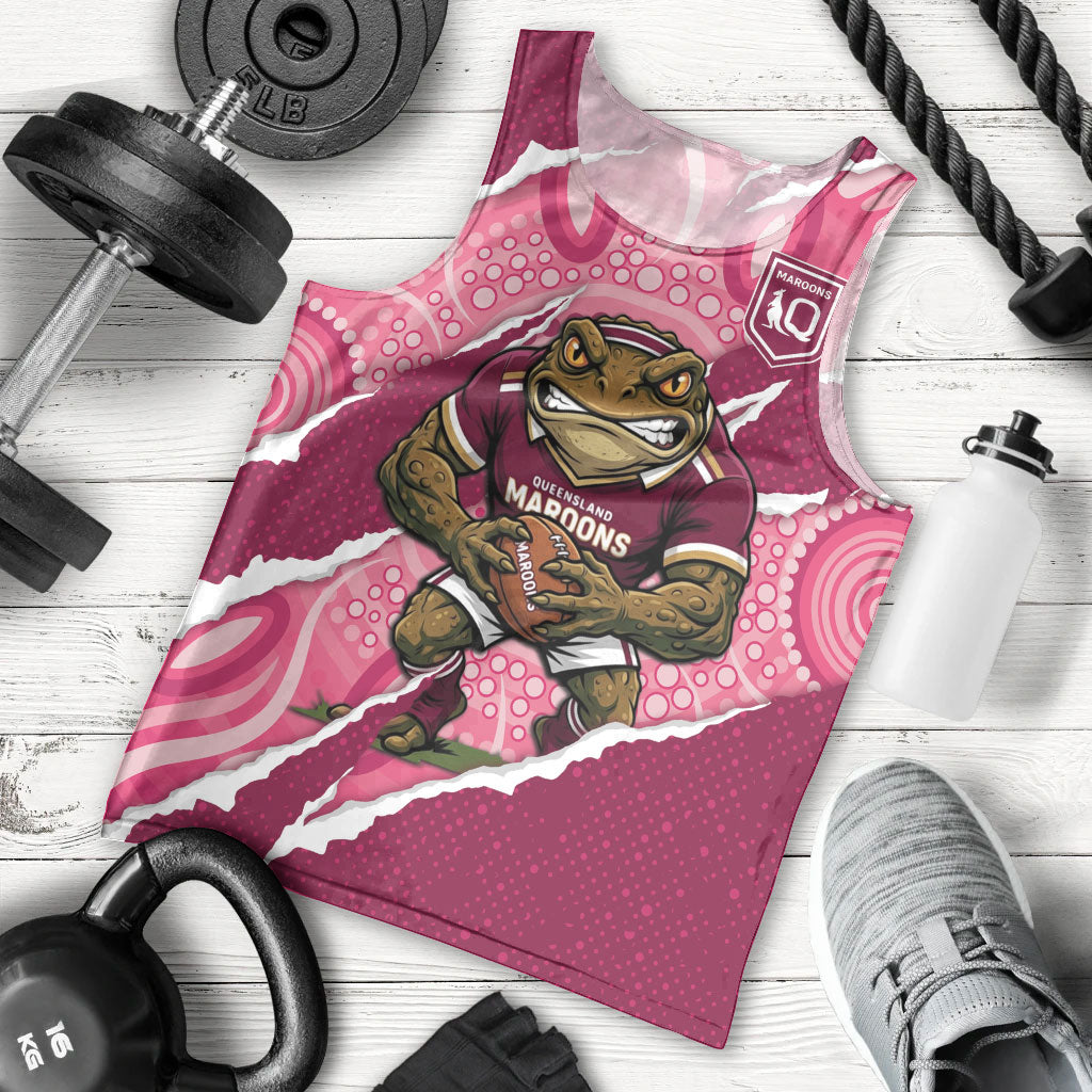 QLD Maroons Rugby Custom Men Tank Top Go Cane Toads Sporty Aboriginal Art