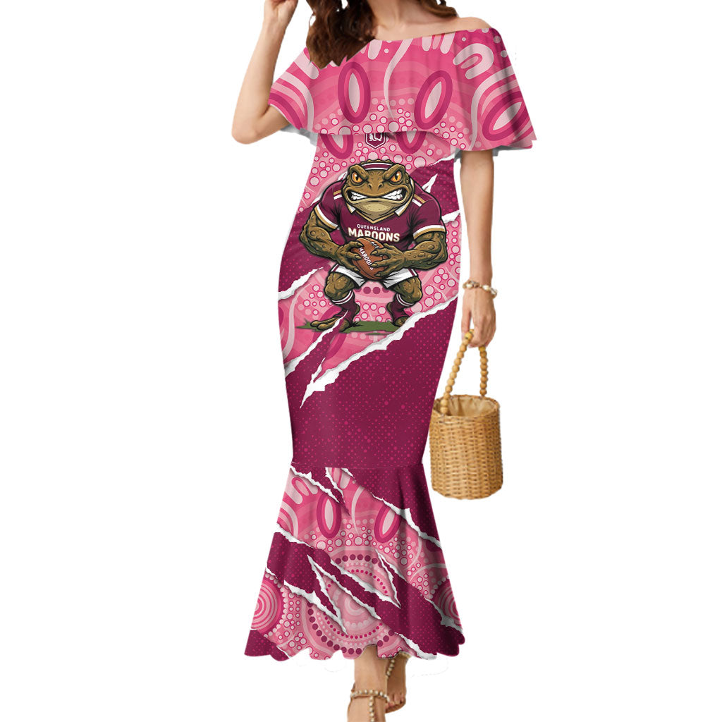 QLD Maroons Rugby Custom Mermaid Dress Go Cane Toads Sporty Aboriginal Art