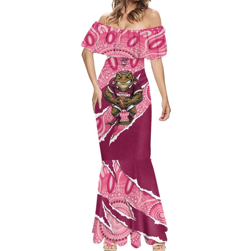 QLD Maroons Rugby Custom Mermaid Dress Go Cane Toads Sporty Aboriginal Art