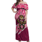 QLD Maroons Rugby Custom Off Shoulder Maxi Dress Go Cane Toads Sporty Aboriginal Art