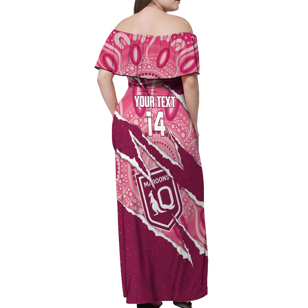 QLD Maroons Rugby Custom Off Shoulder Maxi Dress Go Cane Toads Sporty Aboriginal Art