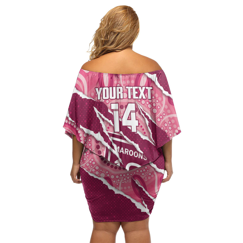 QLD Maroons Rugby Custom Off Shoulder Short Dress Go Cane Toads Sporty Aboriginal Art