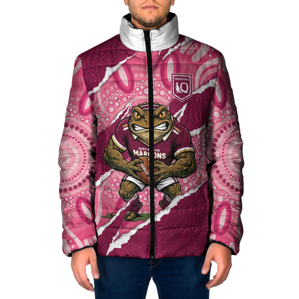QLD Maroons Rugby Custom Padded Jacket Go Cane Toads Sporty Aboriginal Art