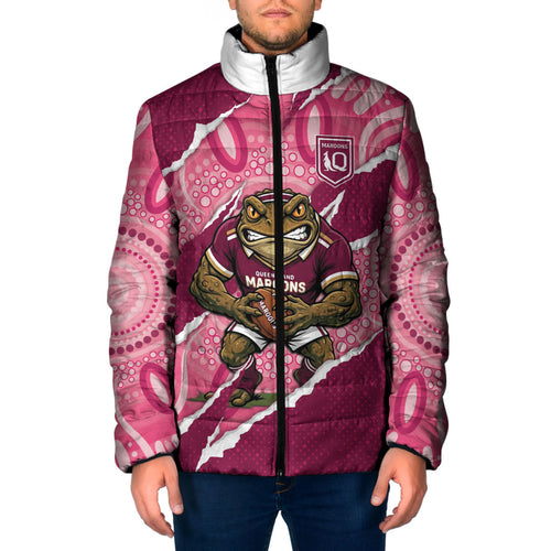 QLD Maroons Rugby Custom Padded Jacket Go Cane Toads Sporty Aboriginal Art