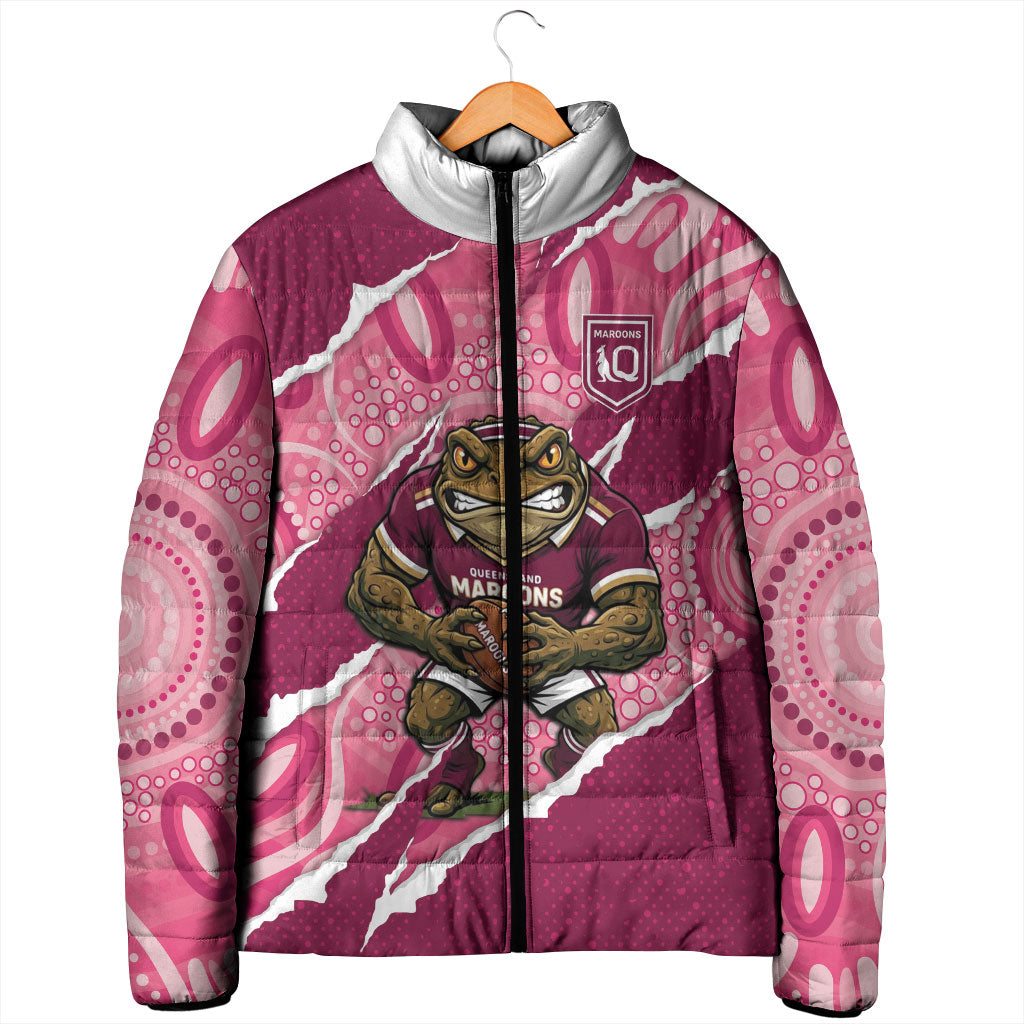 QLD Maroons Rugby Custom Padded Jacket Go Cane Toads Sporty Aboriginal Art