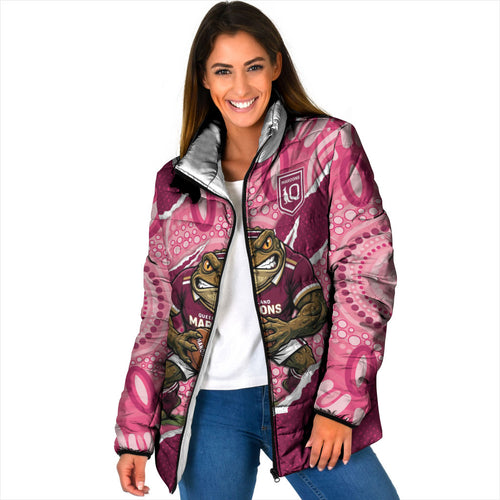 QLD Maroons Rugby Custom Padded Jacket Go Cane Toads Sporty Aboriginal Art