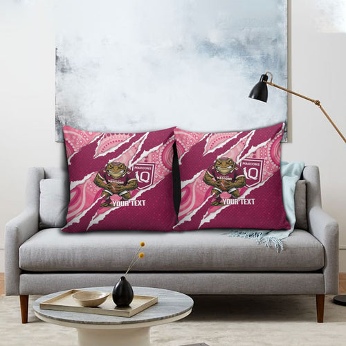 QLD Maroons Rugby Custom Pillow Cover Go Cane Toads Sporty Aboriginal Art